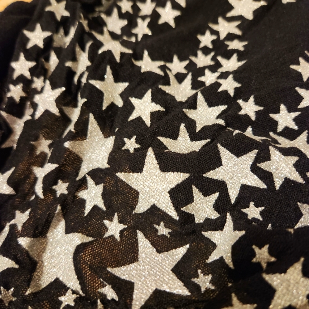 SERIOUS silver Star mesh high low long sleeve top